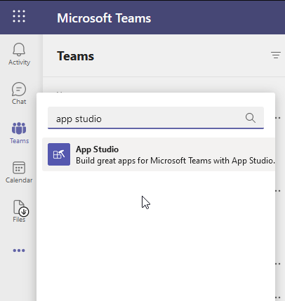 "Teams custom metadata - App Studio application"